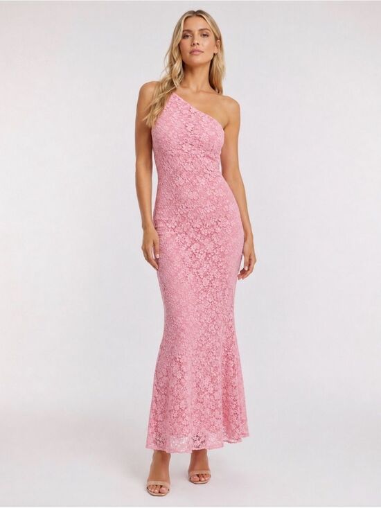 Bardot Dresses & Skirts - Bardot Albie One Shoulder Lace Bodycon Maxi Dress Pink Long Formal Gown 8 NEW